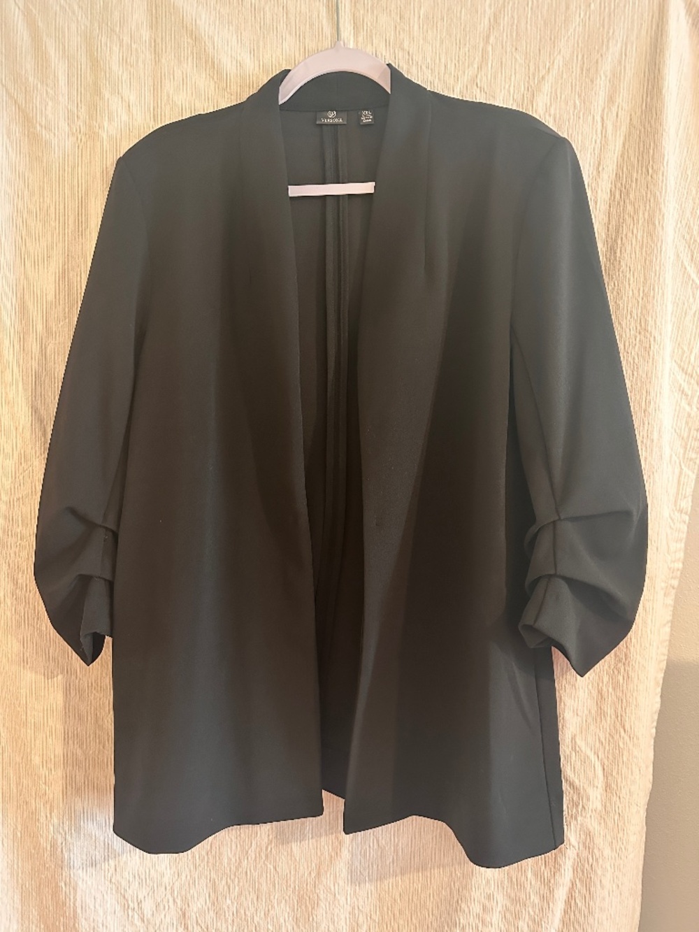 Versona Black Open Front Ruched Sleeve Blazer XXL